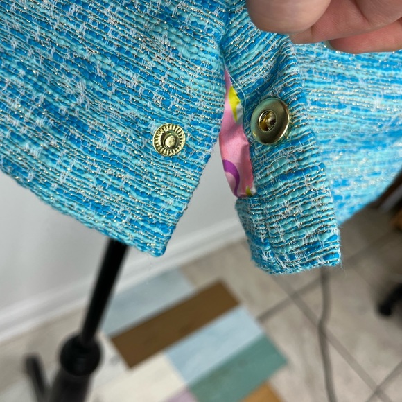 Lilly Pulitzer Noella Crystal Embellished Blue Oasis Resort Boucle Vest Medium - Picture 2 of 9